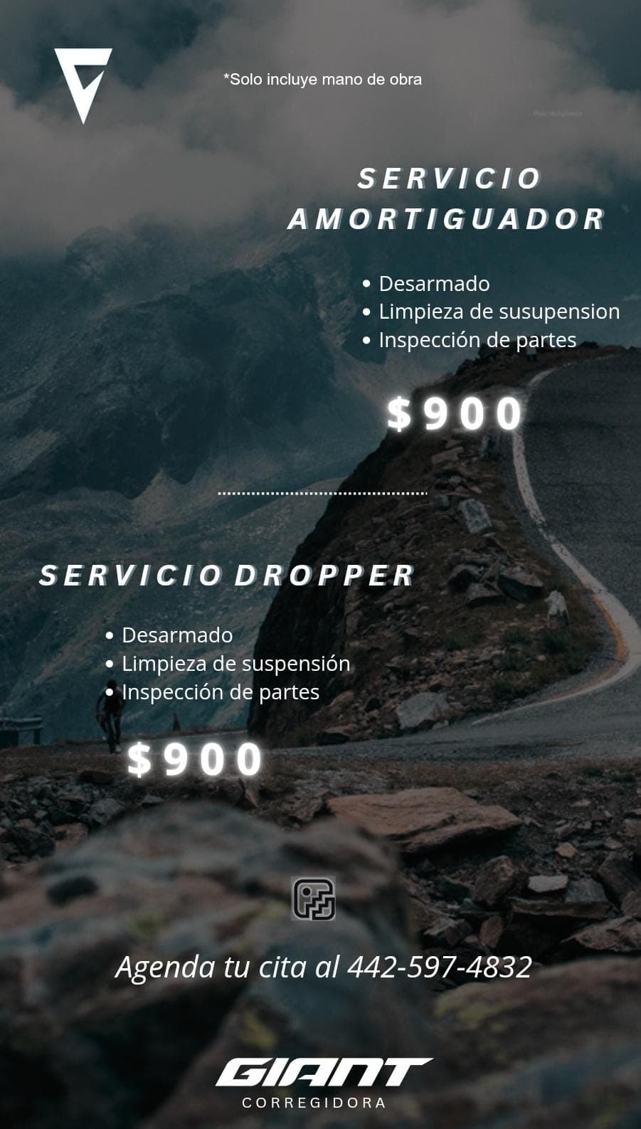 Servicio Amortiguador $900: desarmado, limpieza de suspensión e inspección de partes. Servicio Dropper $900: desarmado, limpieza de suspensión e inspección de partes.